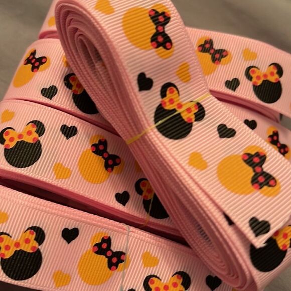 Grosgrain Ribbon 7/8” 5 yards 5/$20 Minnie Mouse bow polka dots pink NEW hearts - Picture 5 of 6